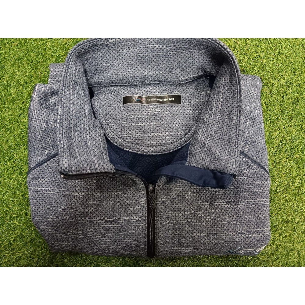 Greg Norman Sweater Men Medium Heather Gray Micro Fleece Lined Mock Neck 1/4 Zip - Picture 2 of 7
